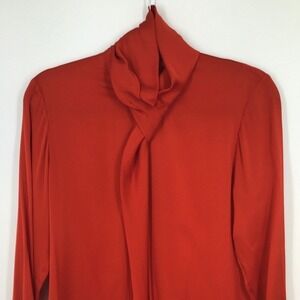 HUGO Boss Womens Silk Red Tie Neck Blouse Long Sleeve Bow Office Workwear Size 2
